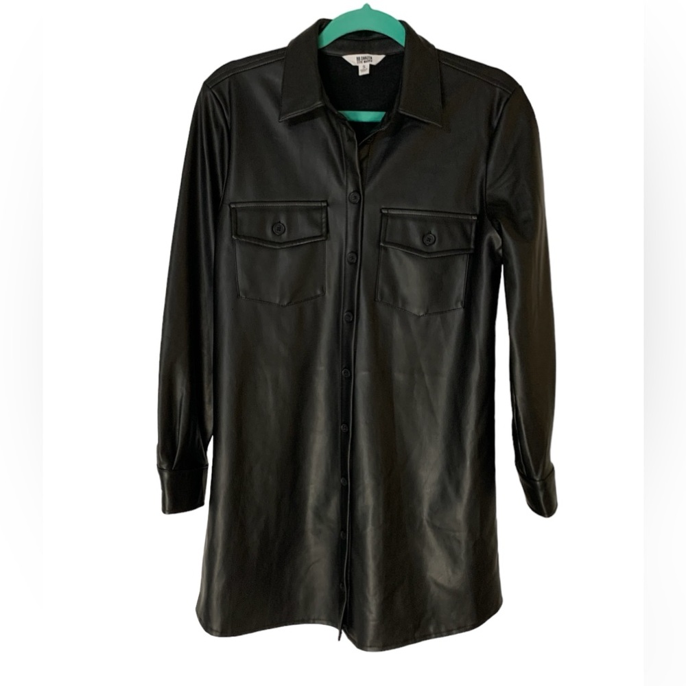 Steve Madden Black Faux Leather Button Down Shirt